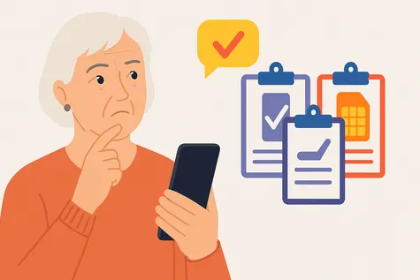 Mujer mayor comparando opciones para elegir tarifa móvil adecuada desde su smartphone