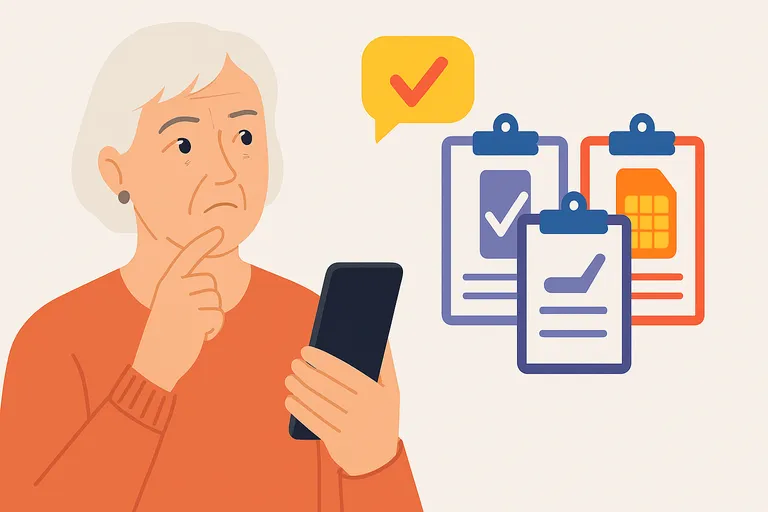 Mujer mayor comparando opciones para elegir tarifa móvil adecuada desde su smartphone