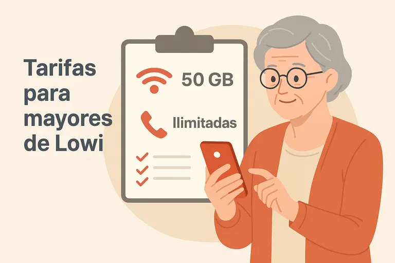 Mujer mayor comparando tarifas móviles para mayores desde su smartphone