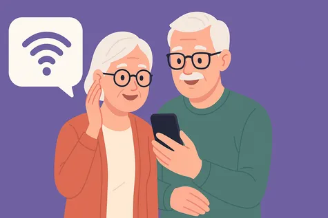 Pareja de personas mayores usando un móvil para consultar tarifas de internet